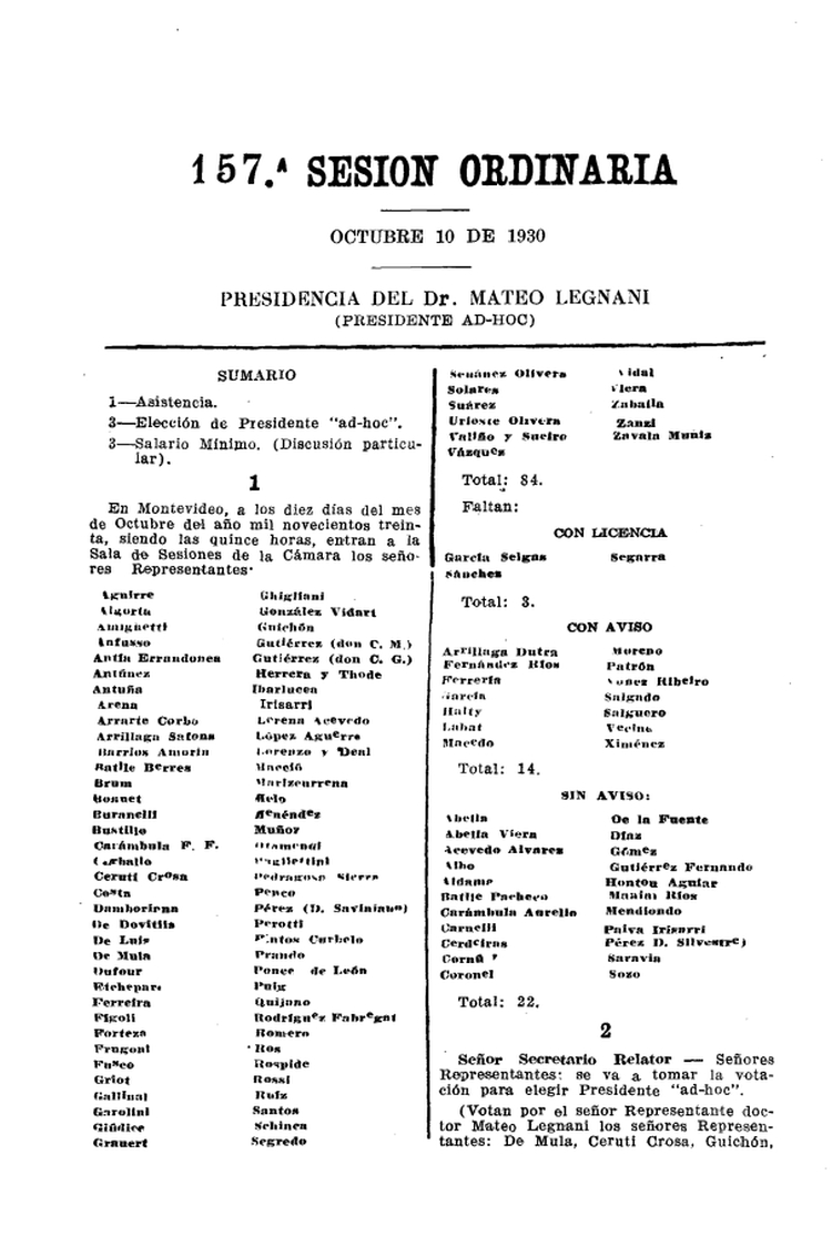 DIARIO DE SESIONES DE LA CAMARA DE REPRESENTANTES del 10/10/1930